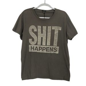 R13 SHIT HAPPENS Boy T-Shirt Unisex Cotton Graphic Short Sleeve Tee Faded Black